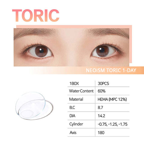 [1Day] NEOiSM Toric Clear Contact Lenses For Astigmatism (30 Lenses × 2 Packs)