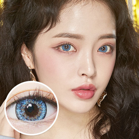 Best Korean Colored Contact Lenses - Doll-like CHERIE3 Blue Colored Contacts (1 Pair) /  These 3-tone hazel-blue-black color big circle lenses will make your eyes bigger and more beautiful, and will make you look even better at Halloween, parties, fancy makeup, and cosplay looks.  / Prescription and non-prescription available, Cheapest Colored Contact Lenses. Buy Colored Contact Lenses Online - EyeMellow