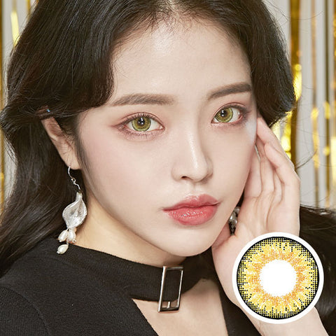 Best Korean Colored Contact Lenses - Doll-like CHERIE3 Honey Brown  Colored Contacts (1 Pair) /  These 3-tone hazel-yellow brown-black color big circle lenses will make your eyes bigger and more beautiful, and will make you look even better at Halloween, parties, fancy makeup, and cosplay looks.  / Prescription and non-prescription available, Cheapest Colored Contact Lenses. Buy Colored Contact Lenses Online - EyeMellow