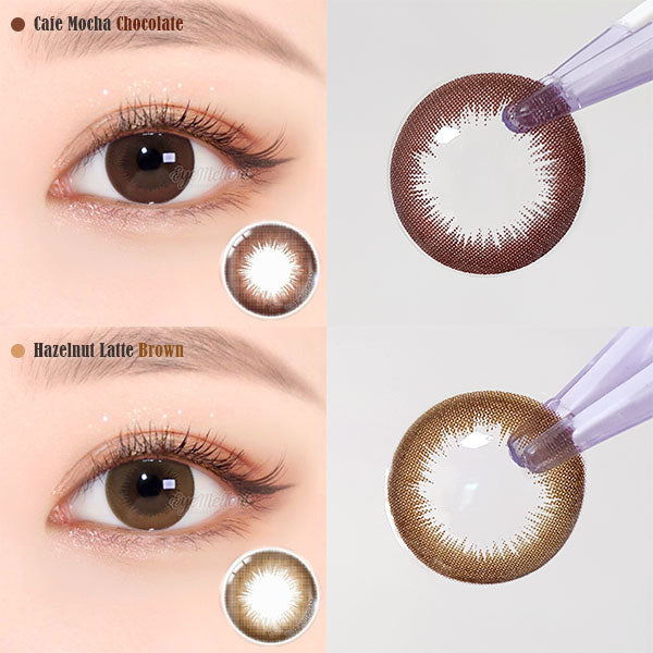 Best Coloured Toric Lenses for Astigmatism - Cafe series 2 colors :: Cafe Mocha Chocolate & Hazelnut Latte Brown Toric Colored Contact Lenses / Custom-made Soft Contact Lenses - EyeMellow Korean Colored Contact Lenses Online Store