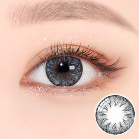 Best Korean Colored Contact Lenses - Eclair Gray Colored Contacts (1 Pair) /  These 3-tone colored contacts with a unique gray-black pattern can be worn in a variety of ways, such as Halloween, parties, fancy makeup, and cosplay looks. The graphic diameter of 13.4mm will enlarge your pupils a little more and make them more attractive.  / Prescription and non-prescription available, Cheapest Colored Contact Lenses. Buy Colored Contact Lenses Online - EyeMellow