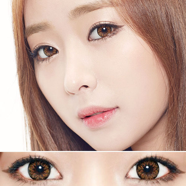 Best Korean Colored Contact Lenses - Eclair Orange Brown Colored Contacts (1 Pair) /  These orange-hazel brown-black colored 3-tone contact lenses with colorful and unique patterns can be worn in a variety of ways, such as Halloween, parties, fancy makeup, and cosplay looks. The graphic diameter of 13.4mm will enlarge your pupils a little more and make them more attractive.  / Prescription and non-prescription available, Cheapest Colored Contact Lenses. Buy Colored Contact Lenses Online - EyeMellow