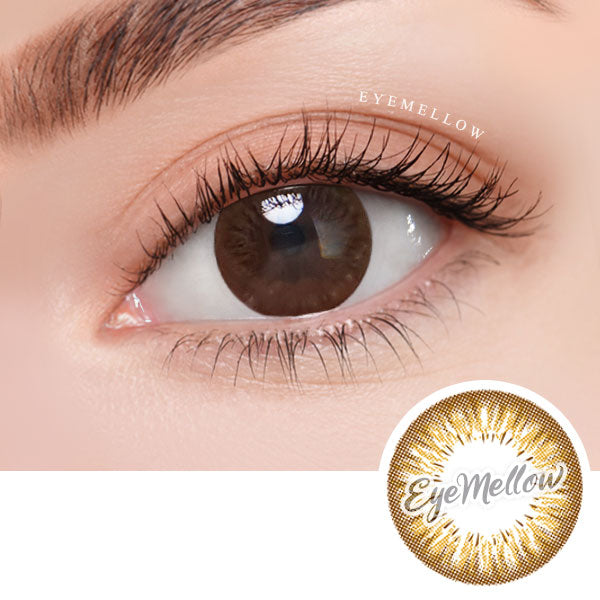 Best Korean Colored Contact Lenses - Sunflower Brown Colored Contacts (1 Pair) /  These brown contact lenses with a hazel-brown pattern resembling a sunflower will give a natural and beautiful enlargement effect to dark brown eyes and a unique effect to bright eyes. and the chocolate limbal ring and graphic diameter of 13.5 mm will enlarge your pupils a little more and make them more attractive.  / Prescription and non-prescription available. Buy Colored Contact Lenses Online - EyeMellow