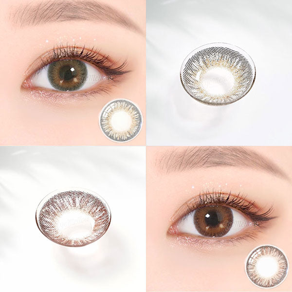 Best Korean Colored Contact Lenses - Tria Greenish Gray Colored Contacts (1 Pair) /  These 3 tone hazel-green-grey color contact lens will give a beautiful enlargement effect on dark brown eyes and a unique effect on bright eyes. The graphic diameter of 13.6mm will make your pupils more enlarged and attractive.  / Prescription and non-prescription available, Cheapest Colored Contact Lenses. Buy Colored Contact Lenses Online - EyeMellow